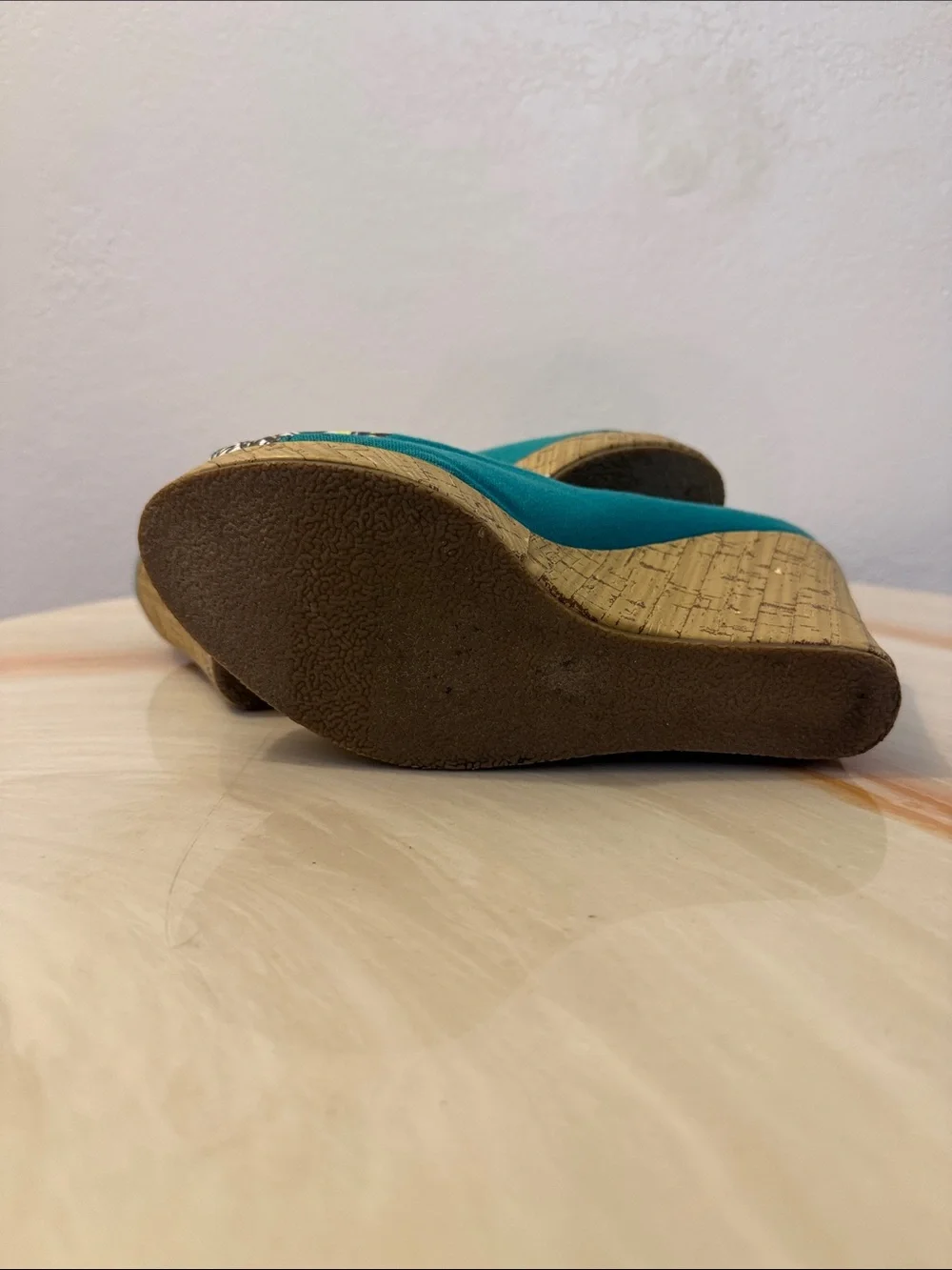 Ed Hardy Women’s Teal Butterfly Print Cork Wedge